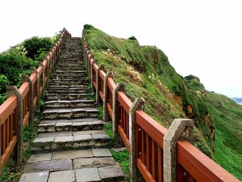 Low angle view of staircase against sky