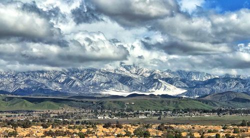Scenic view of snowcapped mountains against sky