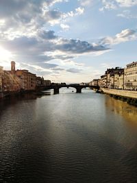 View of bridge over river against cloudy sky