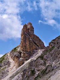 Low angle view of rock formations against sky