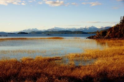 Scenic view of lake against mountains