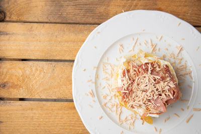 High angle view of meal served in bowl