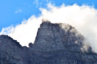 Low angle view of rock formation against sky