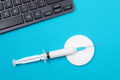 High angle view of computer keyboard on table