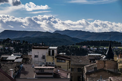 High angle shot of townscape against sky