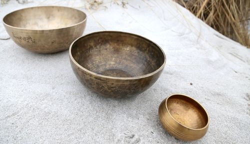 High angle view of bowls on bowl