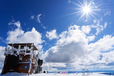 Low angle view of building against sky on sunny day