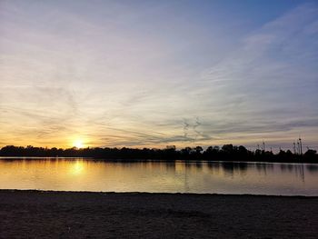 Scenic view of lake against sky during sunset