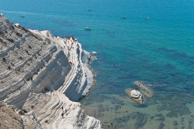 High angle view of scala dei turchi by sea