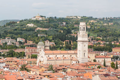 Aerial view of city against sky