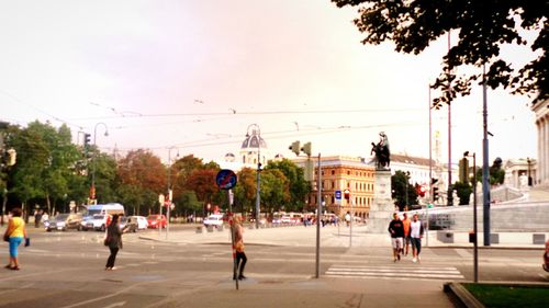 People walking on city street