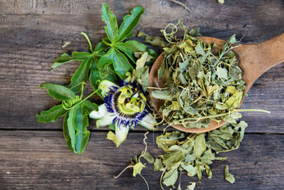 High angle view of vegetables on table