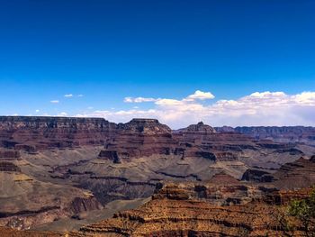 Scenic view of rock formations against blue sky