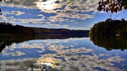 Scenic view of lake against sky during sunset