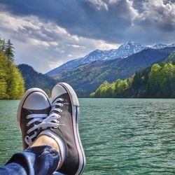 Scenic view of lake against sky