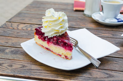 Close-up of pie served on plate