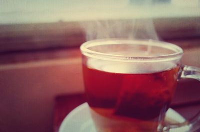 Close-up of tea cup on table