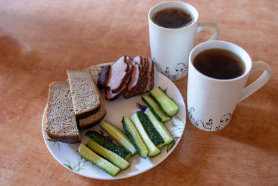 High angle view of food on table