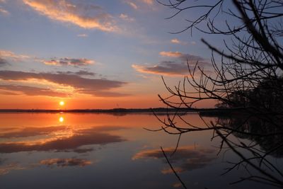 Scenic view of lake against sky during sunset