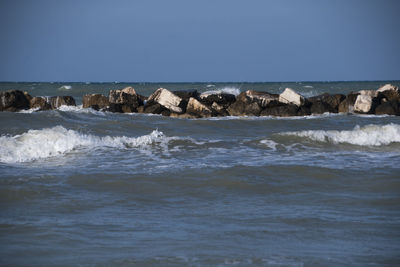 Scenic view of sea against clear sky