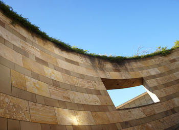 Low angle view of built structure against clear blue sky