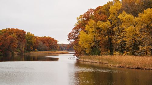 Scenic view of lake against sky during autumn