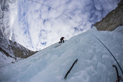 Close-up of snow on snowcapped mountain