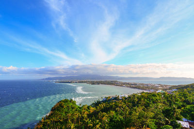 Scenic view of calm sea against cloudy sky