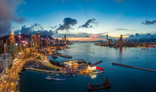 High angle view of city at waterfront