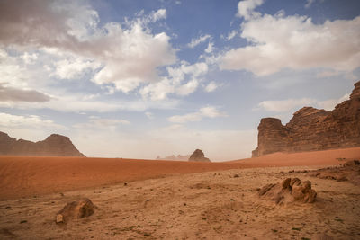 View of desert against cloudy sky