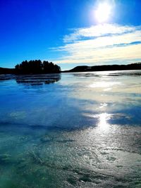 Scenic view of sea against blue sky