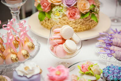 High angle view of cake served on table