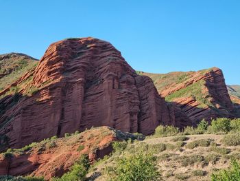 Scenic view of rock formation against clear sky