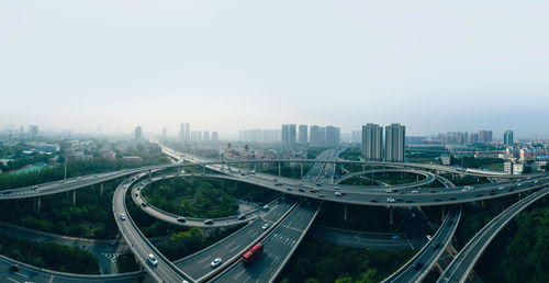 High-angle panoramic view of urban road bridges