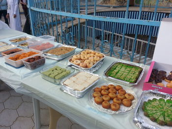 High angle view of food for sale