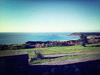 Scenic view of sea against clear sky