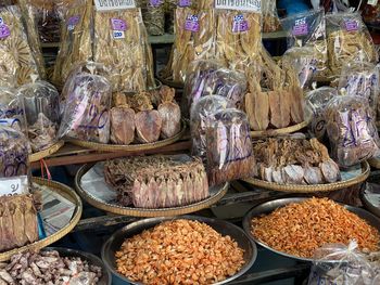 Panoramic shot of food for sale at market stall