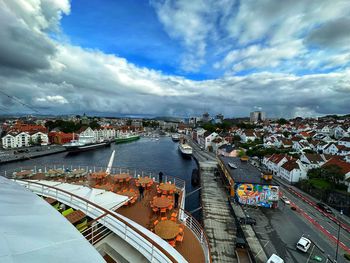 High angle view of cityscape against sky