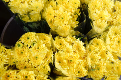 Close-up of yellow flowers in market for sale