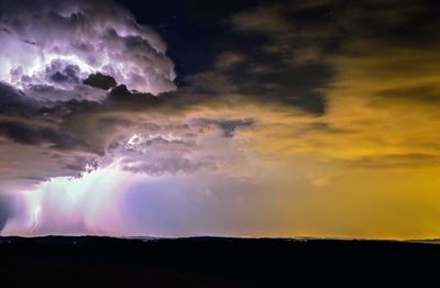 Panoramic shot of silhouette landscape against sky at sunset