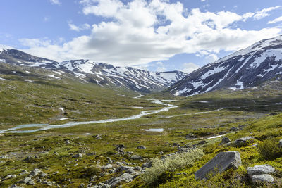 Scenic view of snowcapped mountains against sky