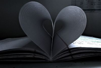 Close-up of heart shape on book