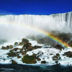 Scenic view of waterfall against sky