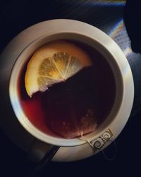 Close-up of coffee cup on table