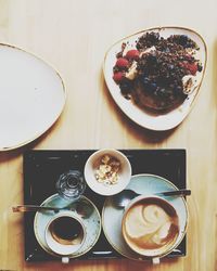 High angle view of breakfast on table