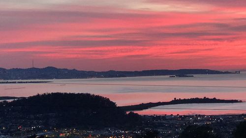 Scenic view of lake against sky during sunset