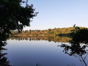 Scenic view of lake against clear sky