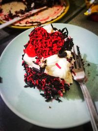 High angle view of dessert in plate on table