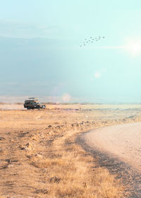 A safari game drive at sunset at amboseli national park in kenya, africa