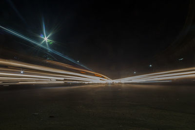 Light trails on road at night